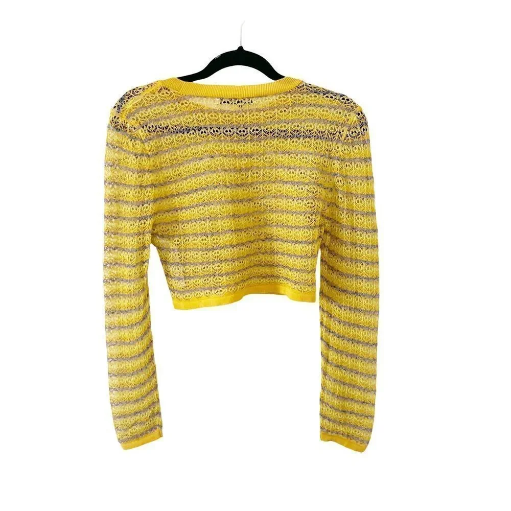 BNWT Zara Yellow Pointelle Knit Crop Sweater Medium Boho Festival Top - Picture 4 of 16